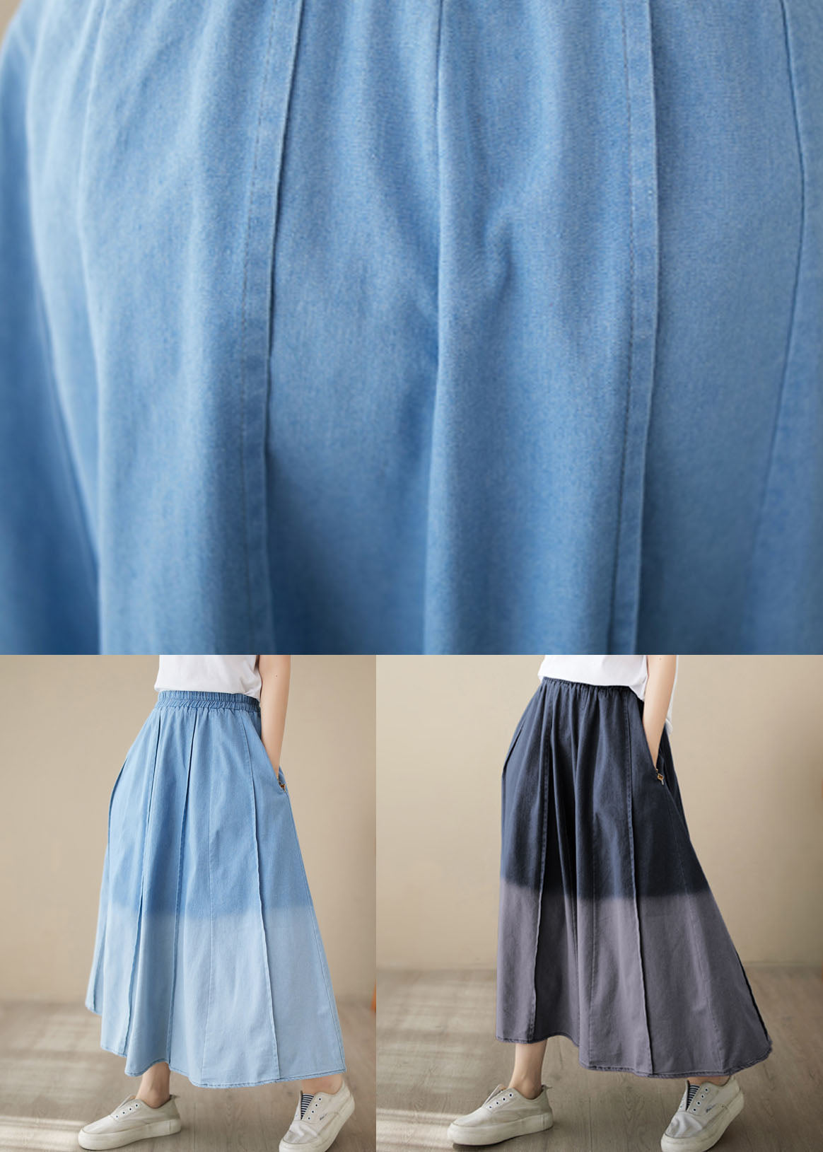 Gradient Black Wrinkled Pockets Patchwork Denim Skirts Summer LY4894 - fabuloryshop