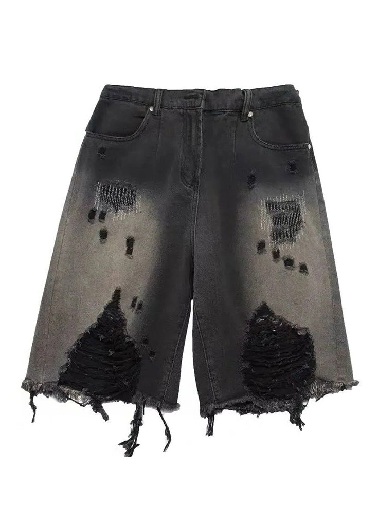 Gradient Color Black Patchwork High Waist Denim Shorts Summer LY5215 - fabuloryshop