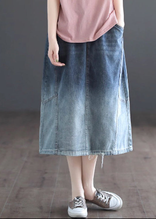 Gradient Color Blue Patchwork Elastic Waist Tie Waist A Line Skirts Summer LY4922 - fabuloryshop