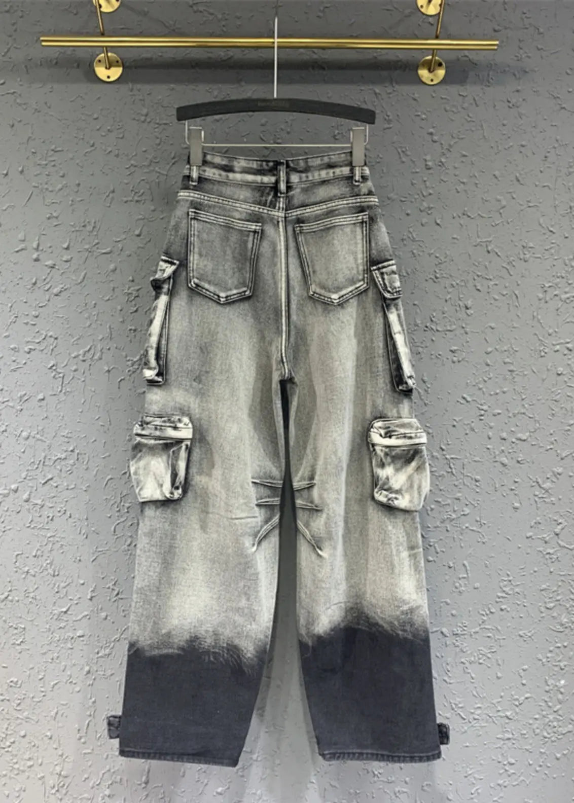 Gradient Color Grey Pockets Patchwork Straight Jeans Fall Ada Fashion