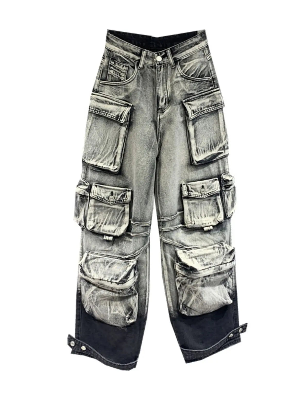 Gradient Color Grey Pockets Patchwork Straight Jeans Fall Ada Fashion