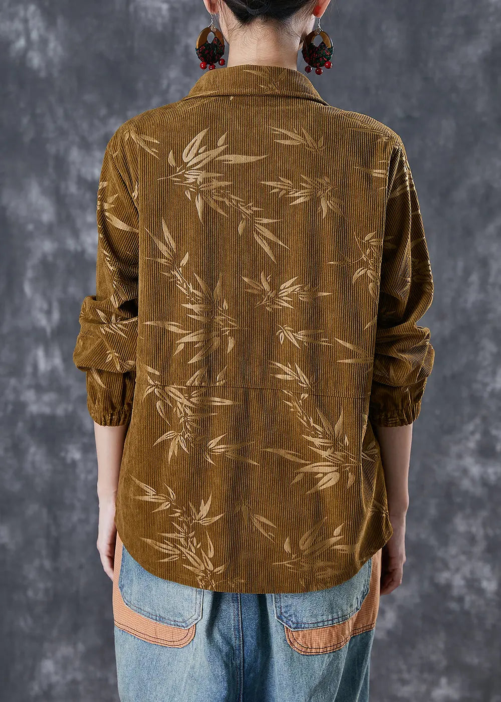 Grass Green Print Corduroy Jackets Peter Pan Collar Fall Ada Fashion