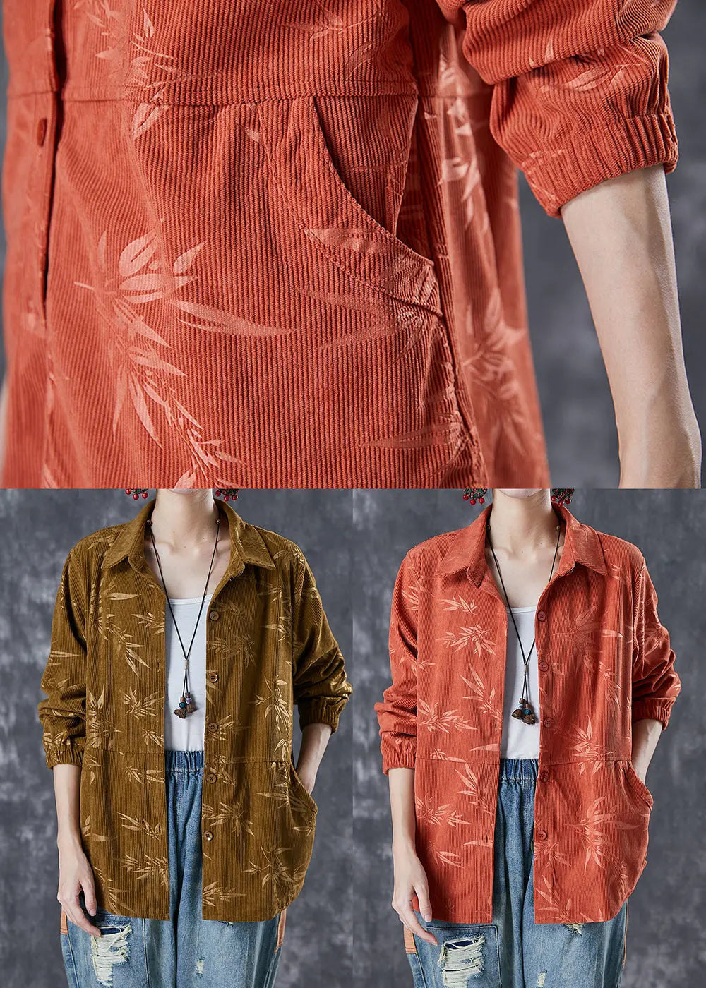 Grass Green Print Corduroy Jackets Peter Pan Collar Fall Ada Fashion