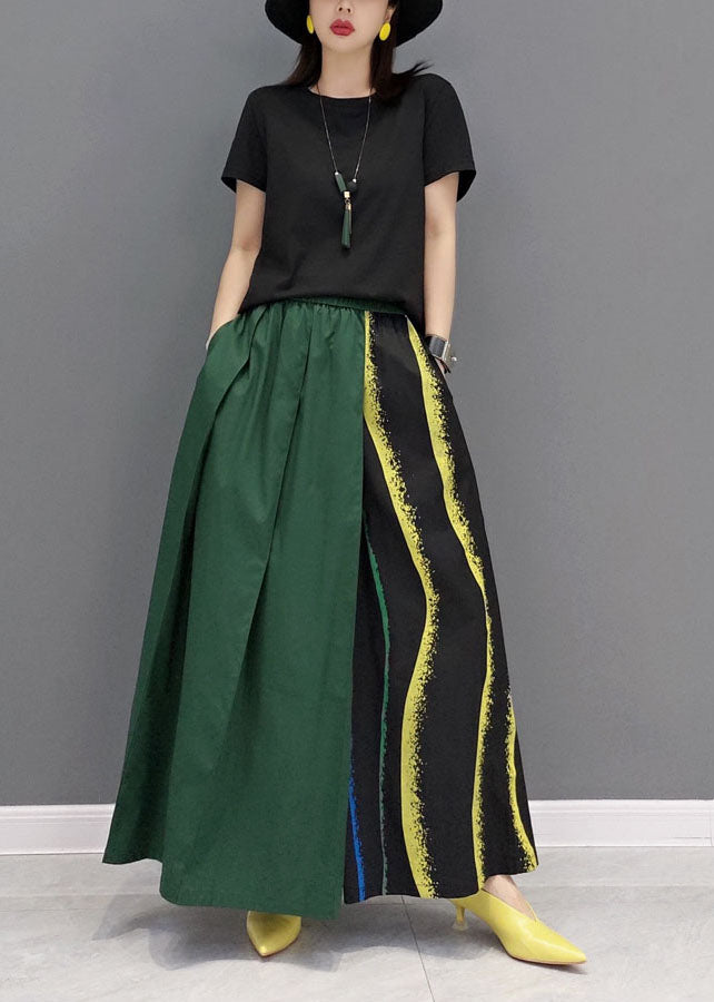 Green Asymmetrical Design Cotton Pants Skirt Elastic Waist Spring LY1584 - fabuloryshop