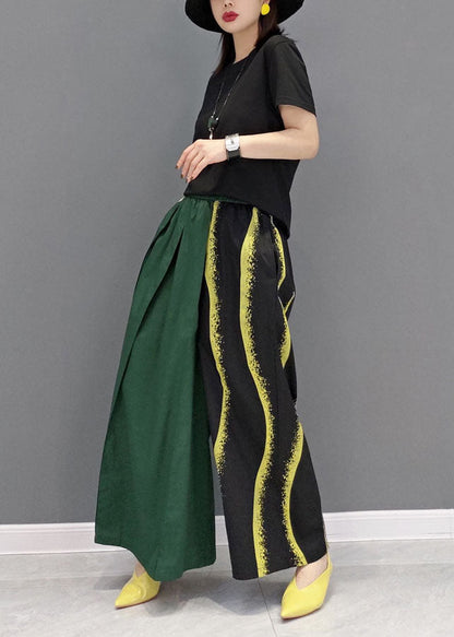 Green Asymmetrical Design Cotton Pants Skirt Elastic Waist Spring LY1584 - fabuloryshop