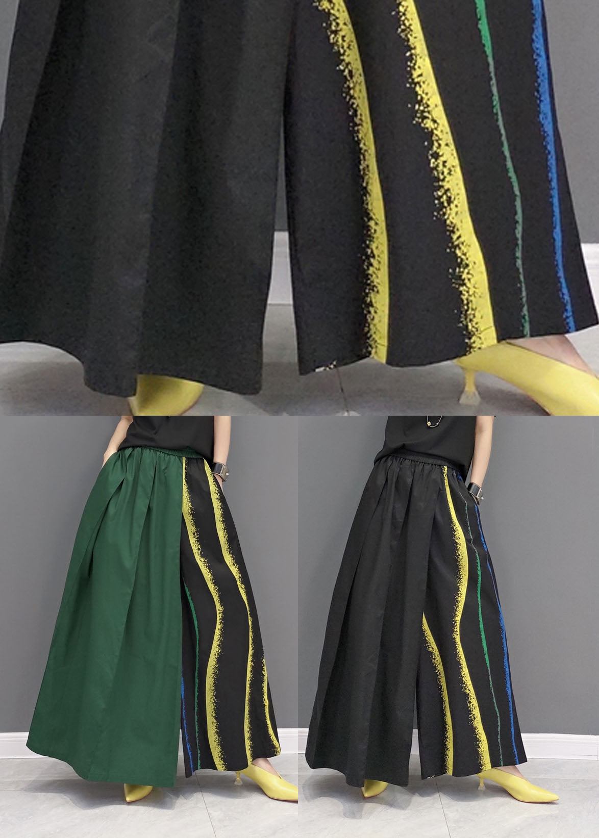 Green Asymmetrical Design Cotton Pants Skirt Elastic Waist Spring LY1584 - fabuloryshop