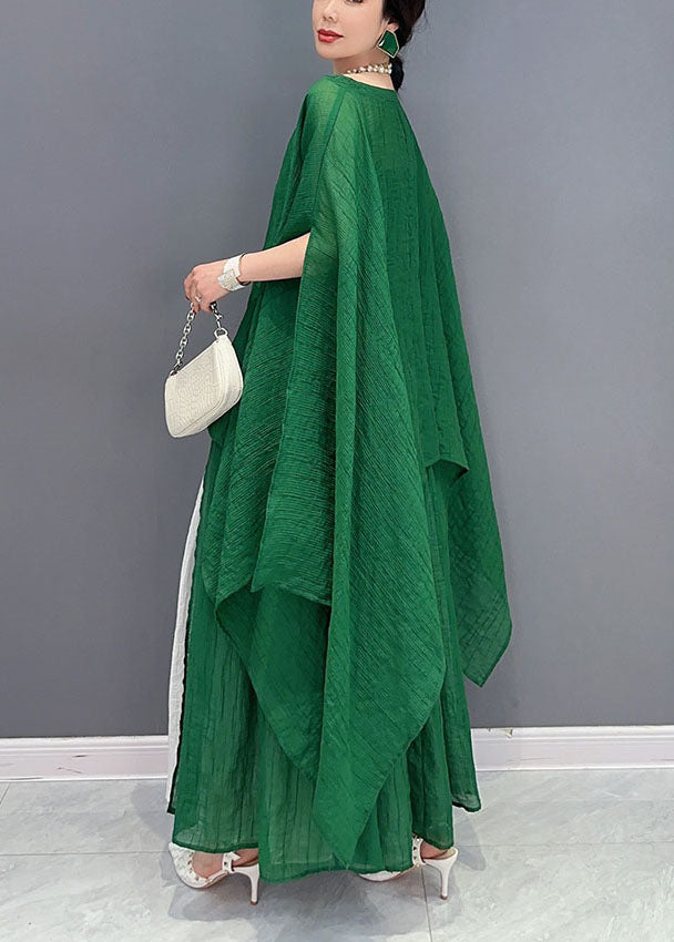 Green Asymmetrical Design Cotton Two Pieces Set Oversized Batwing Sleeve LY1577 - fabuloryshop