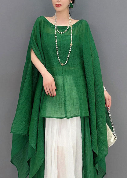 Green Asymmetrical Design Cotton Two Pieces Set Oversized Batwing Sleeve LY1577 - fabuloryshop