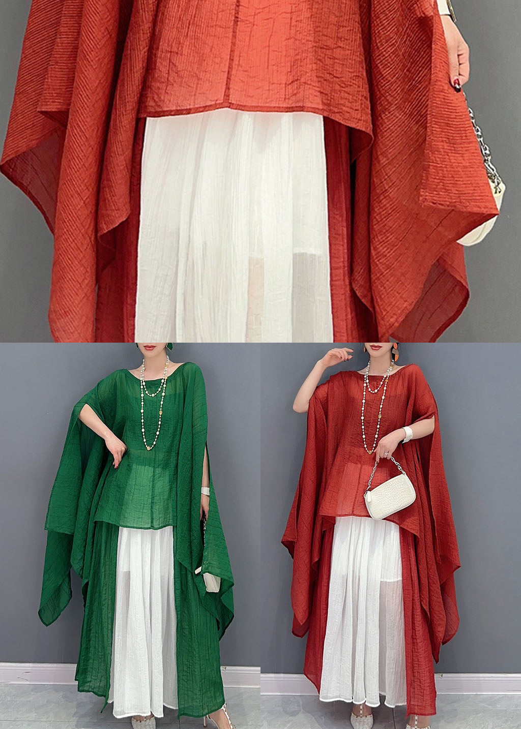 Green Asymmetrical Design Cotton Two Pieces Set Oversized Batwing Sleeve LY1577 - fabuloryshop