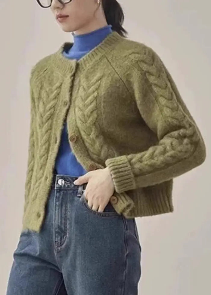 Green Cable Knit Sweaters Knit Coats O Neck Long Sleeve Ada Fashion