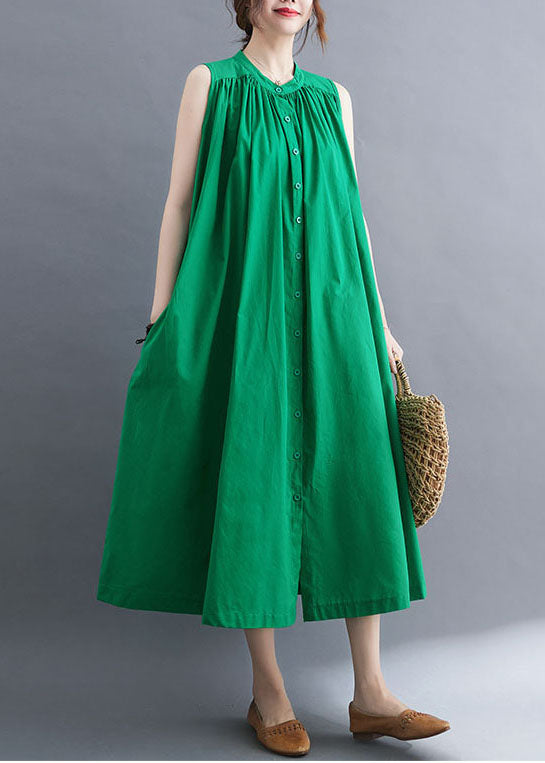 Green Cotton A Line Dress O-Neck Oversized Summer LY0656 - fabuloryshop