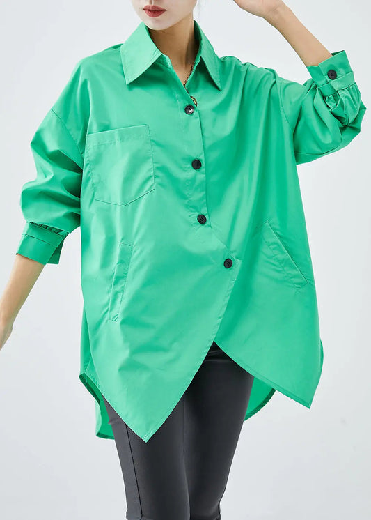 Green Cotton Blouses Asymmetrical Design Oversized Fall Ada Fashion