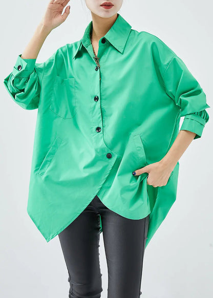 Green Cotton Blouses Asymmetrical Design Oversized Fall Ada Fashion