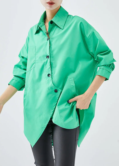 Green Cotton Blouses Asymmetrical Design Oversized Fall Ada Fashion