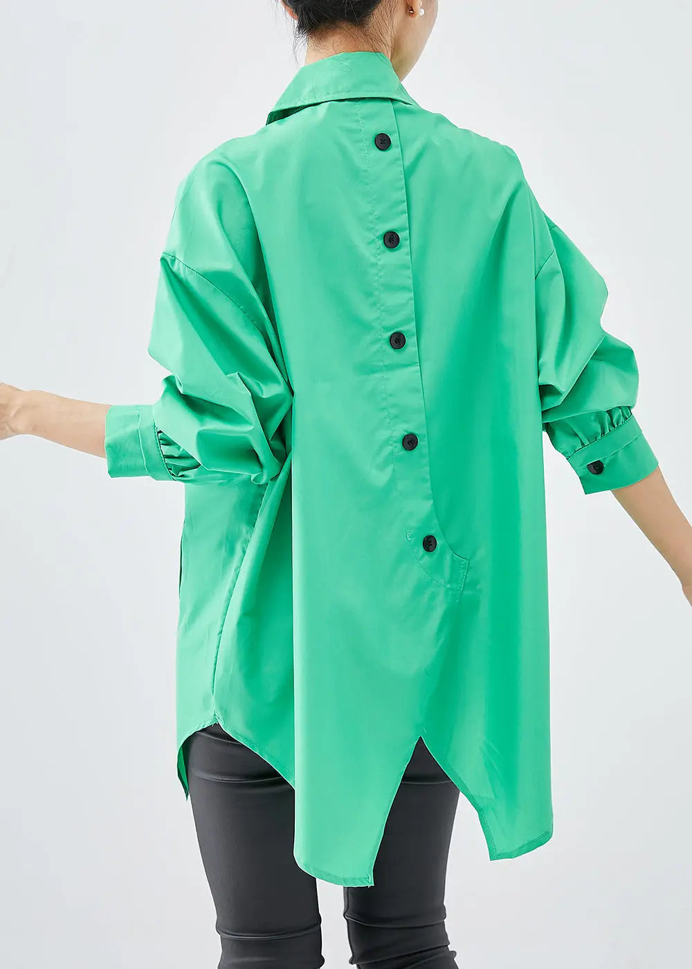 Green Cotton Blouses Asymmetrical Design Oversized Fall Ada Fashion