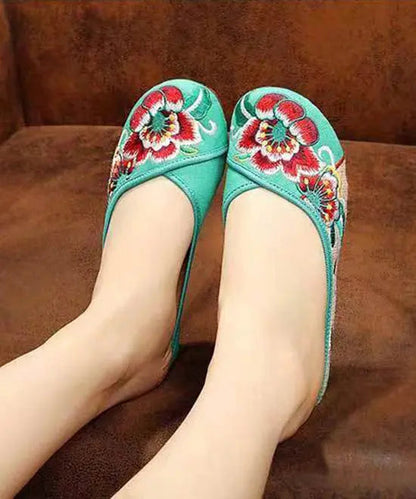 Green Cotton Fabric Retro Embroidery Splicing Slide Sandals Ada Fashion