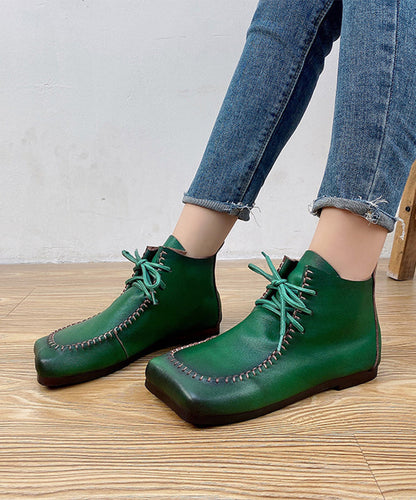 Green Cross Strap Handmade Comfy Splicing Ankle Boots Ada Fashion