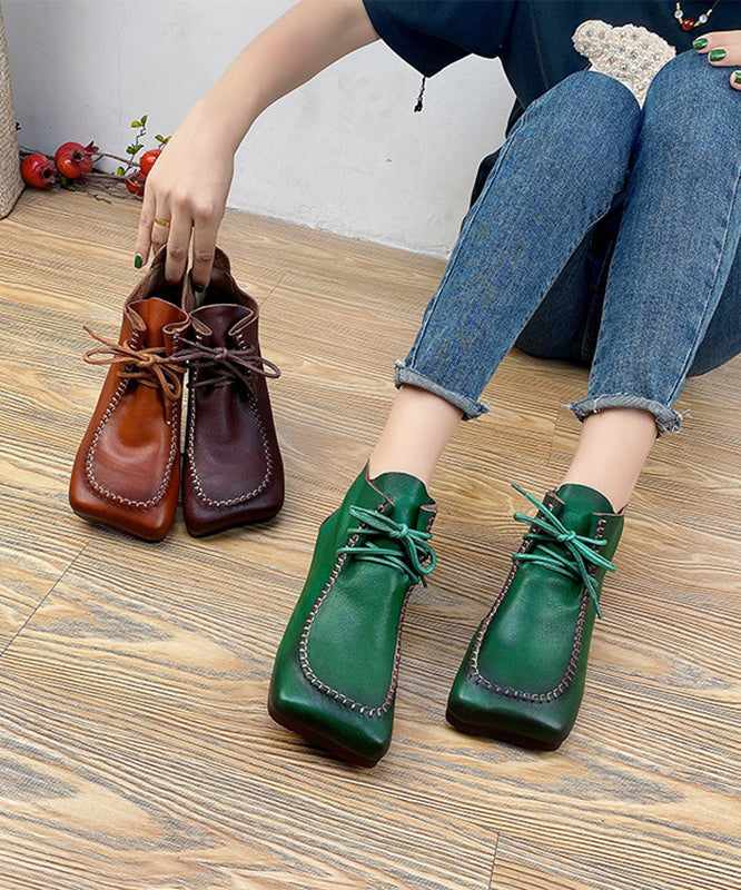 Green Cross Strap Handmade Comfy Splicing Ankle Boots Ada Fashion