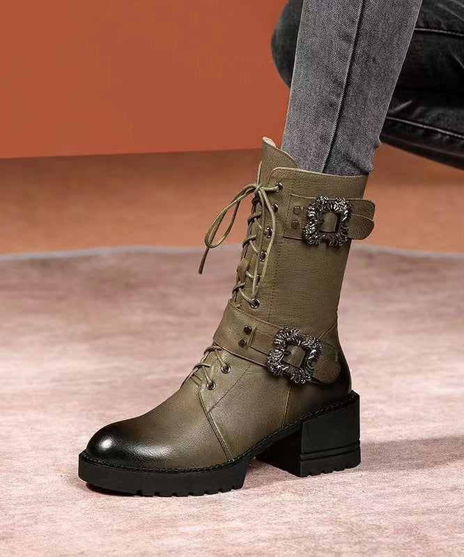 Green Cross Strap Splicing Fashion Chunky Boots Ada Fashion