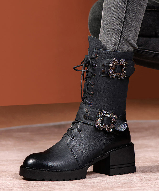 Green Cross Strap Splicing Fashion Chunky Boots Ada Fashion