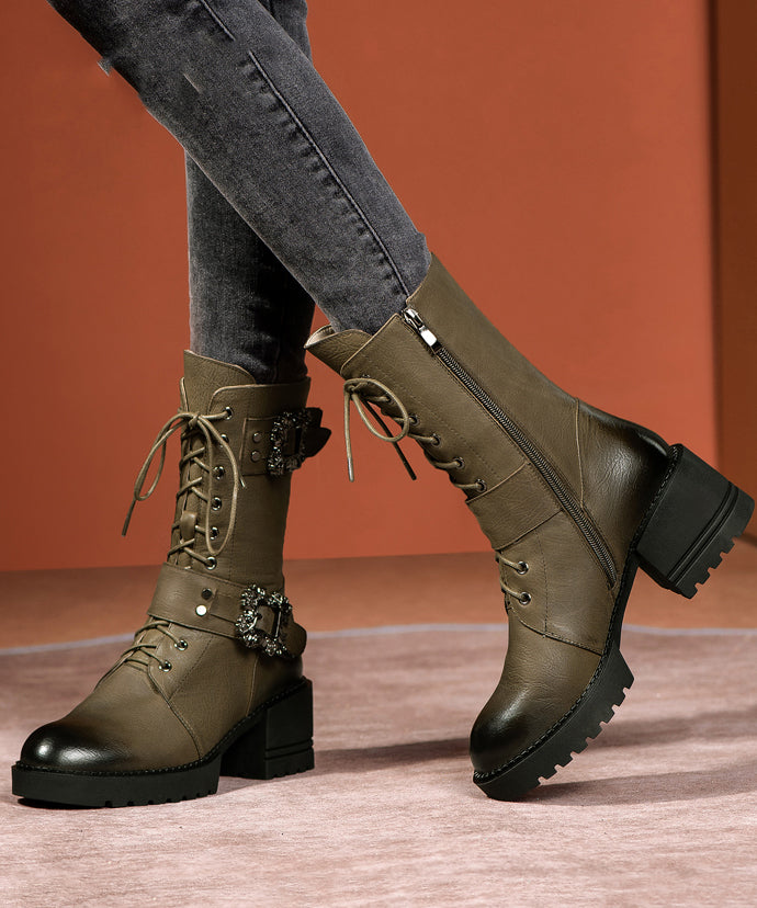 Green Cross Strap Splicing Fashion Chunky Boots Ada Fashion