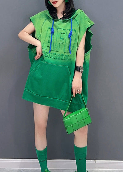 Green Drawstring Tie Waist Hooded Top Short Sleeved LC0317 - fabuloryshop