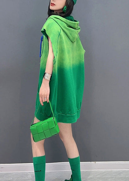 Green Drawstring Tie Waist Hooded Top Short Sleeved LC0317 - fabuloryshop