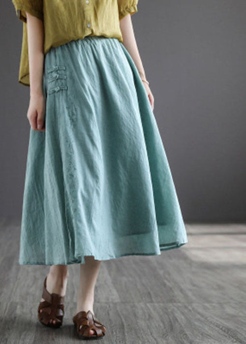 Green Exra Large Hem Linen A Line Skirt Chinese Button Spring TG1023 - fabuloryshop