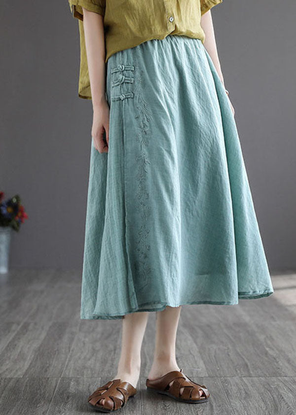 Green Exra Large Hem Linen A Line Skirt Chinese Button Spring TG1023 - fabuloryshop