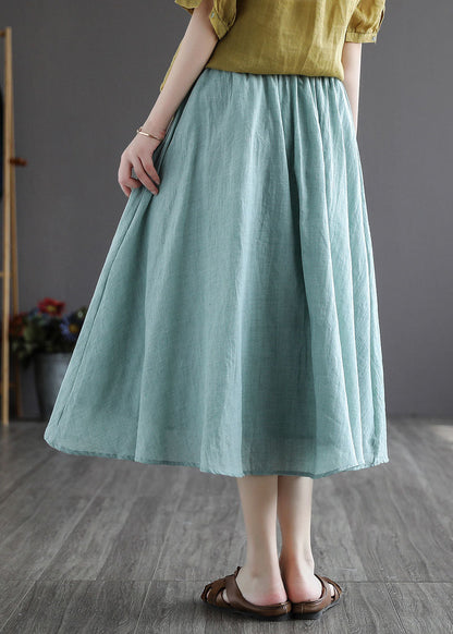 Green Exra Large Hem Linen A Line Skirt Chinese Button Spring TG1023 - fabuloryshop