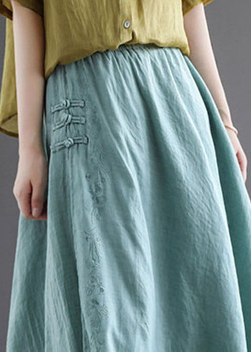 Green Exra Large Hem Linen A Line Skirt Chinese Button Spring TG1023 - fabuloryshop