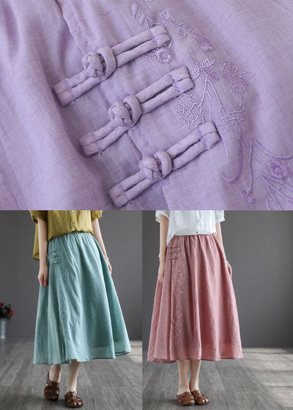 Green Exra Large Hem Linen A Line Skirt Chinese Button Spring TG1023 - fabuloryshop