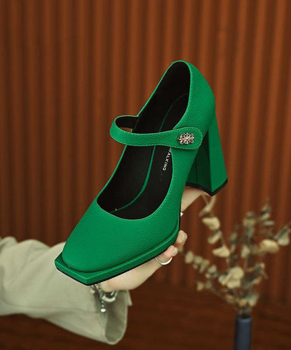 Green High Heels Faux Leather Beautiful Buckle Strap Splicing LY1745 - fabuloryshop