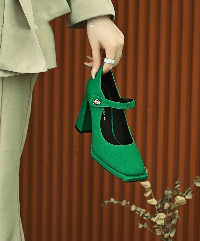 Green High Heels Faux Leather Beautiful Buckle Strap Splicing LY1745 - fabuloryshop