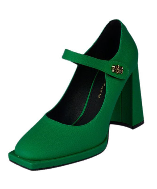 Green High Heels Faux Leather Beautiful Buckle Strap Splicing LY1745 - fabuloryshop