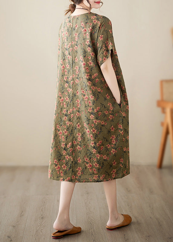 Green O-Neck Cozy Long Dress Short Sleeve Ada Fashion