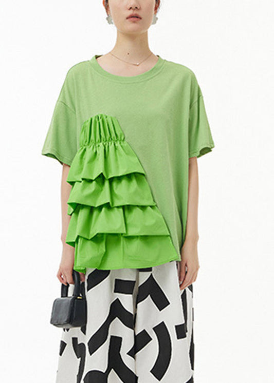 Green O-Neck Solid Top Short Sleeve LY1179 - fabuloryshop