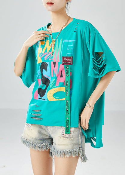 Green Original Design Cotton Ripped Tank Tops Oversized Summer LY6153 - fabuloryshop