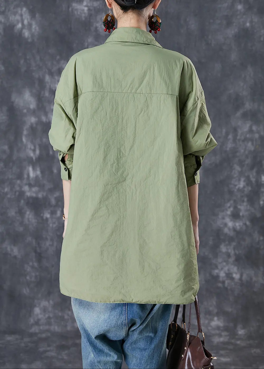 Green Oversized Cotton Shirts Pockets Side Open Fall Ada Fashion