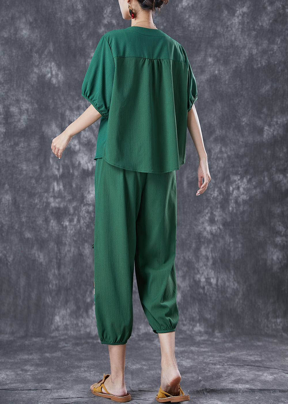Green Patchwork Cotton Two Pieces Set Chinese Button Summer LY6790 - fabuloryshop