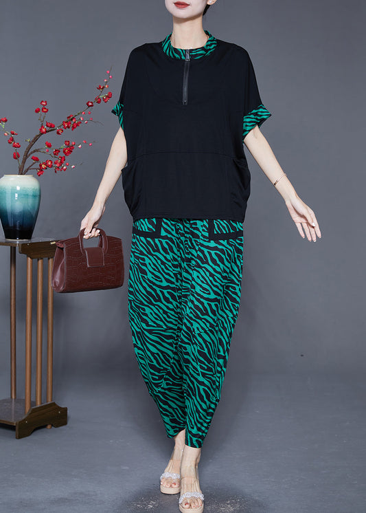 Green Patchwork Cotton Two Pieces Set Oversized Summer Ada Fashion