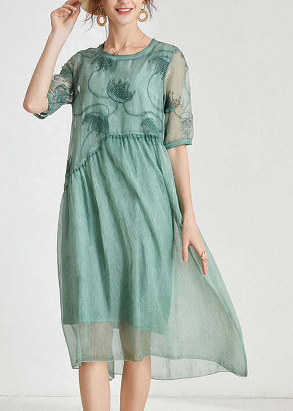 Green Patchwork Solid Chiffon Maxi Dress Summer Ada Fashion