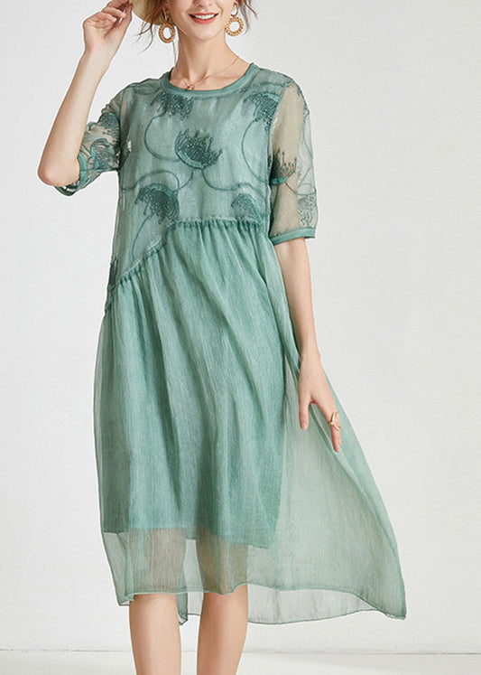 Green Patchwork Solid Chiffon Maxi Dress Summer Ada Fashion