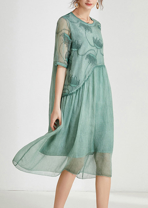 Green Patchwork Solid Chiffon Maxi Dress Summer Ada Fashion