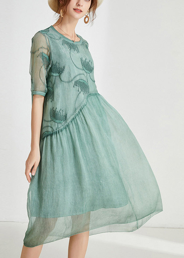 Green Patchwork Solid Chiffon Maxi Dress Summer Ada Fashion