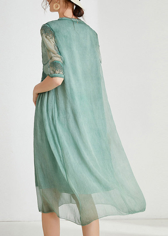 Green Patchwork Solid Chiffon Maxi Dress Summer Ada Fashion