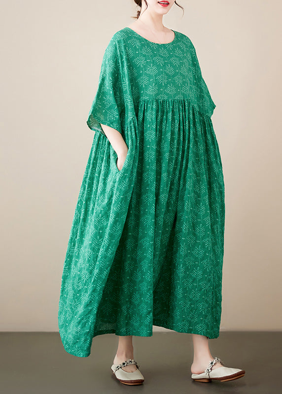 Green Patchwork Wrinkled Cozy Cotton Maxi Dresses Summer LY6097 - fabuloryshop