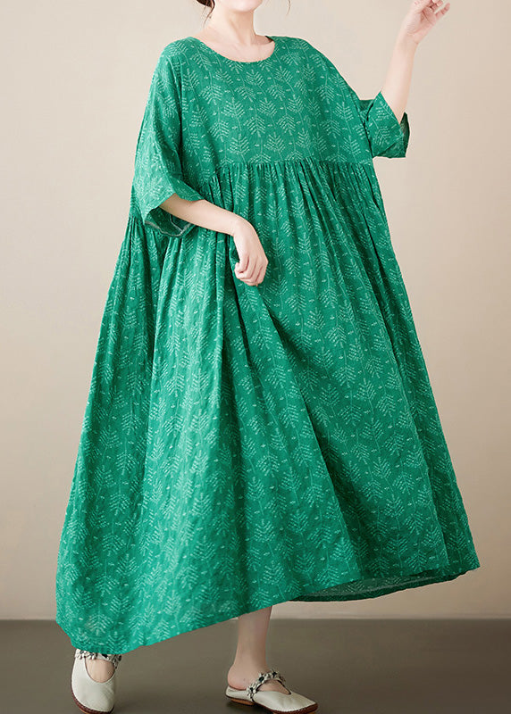 Green Patchwork Wrinkled Cozy Cotton Maxi Dresses Summer LY6097 - fabuloryshop