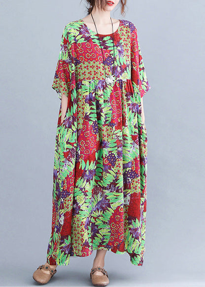 Green Patchwork Wrinkled Party Long Dress Short Sleeve Ada Fashion