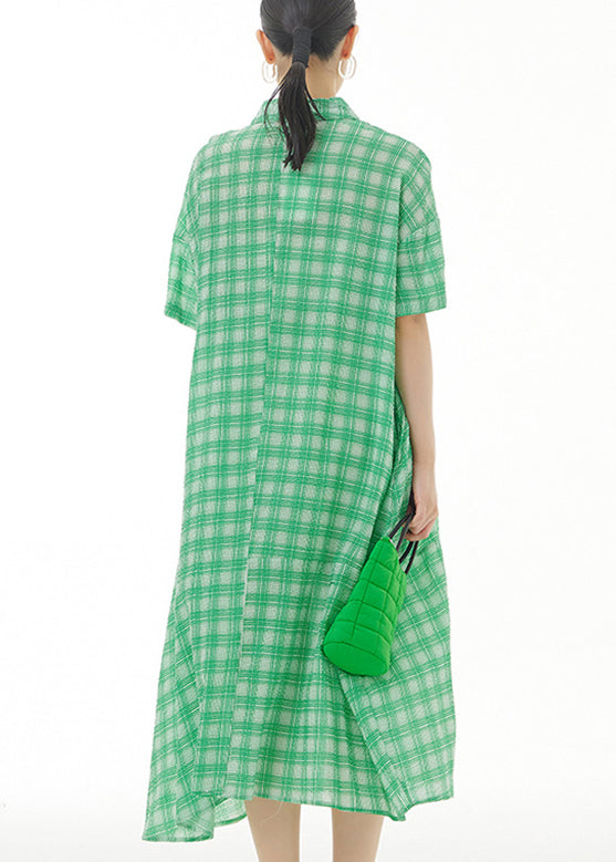 Green Peter Pan Collar Cotton Long Dresses Short Sleeve LY1175 - fabuloryshop